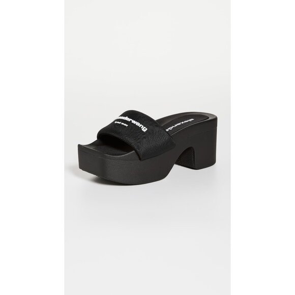 Alexander Wang AW Platform Slides in Black 37 New with Box Womens Logo Heels - Picture 5 of 16